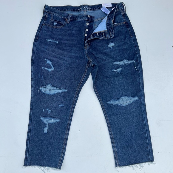 NEW! Old Navy high-rise slouchy crop jean raw hem button front 5-pocket style - Picture 1 of 13